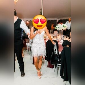 White Fringe Wedding Reception Dress